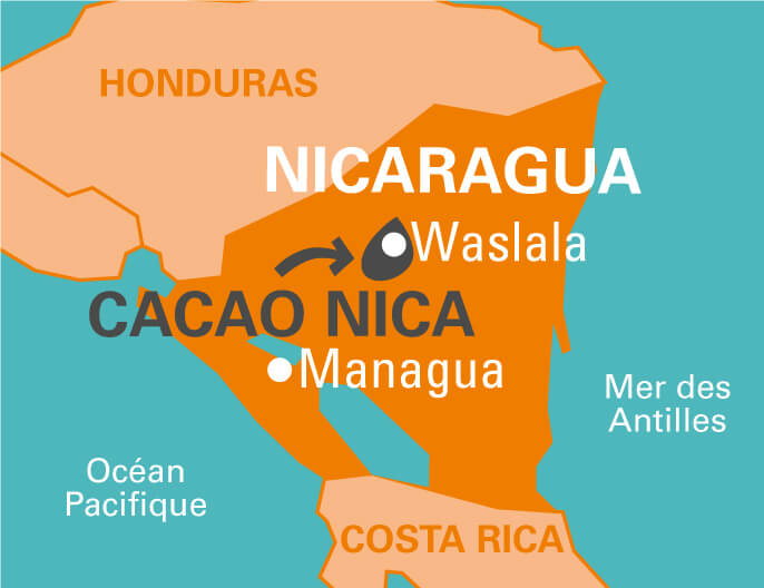 Carte du Nicaragua coopÃ©rative Cacao Nica Ã©quitable et bio